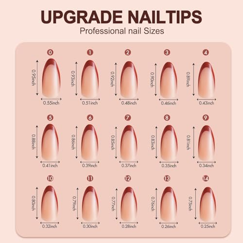 300Pcs French Gel Nail Tips Almond, Vansiho Medium Nail Tips, Pre-French Tips Press on Nails, Acrylic Fake Nails for Nail Art DIY 15 Sizes