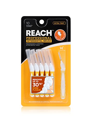 Reach Interdental Brush Cleaners, 0.7mm, Extra Tight, Sensitive Gum Protection, Plaque Remover for Teeth, Braces Flossers, Braces Brush, Dental Toothbrushes, Oral Care, 6 Pack, 10 Count