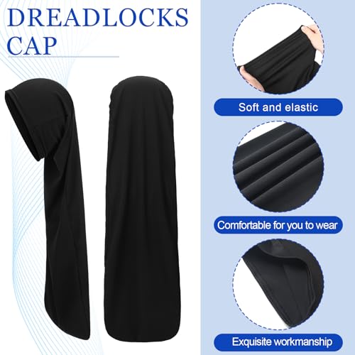 2 Pcs Jumbo Black Dreadlock Cap Hair Dreads Head Wrap Loc Wraps for Dreads Hair Accessories for Men Women Sleeping(30 Inch)