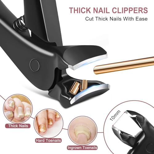 Ergonomic Nail Clippers for Men, Long Handled Toenail Clippers for Thick Toenails, Large Toe Nail Clippers for Thick Nails for Seniors Men Women, Heavy Duty Sharp Fingernail Clipper, Black