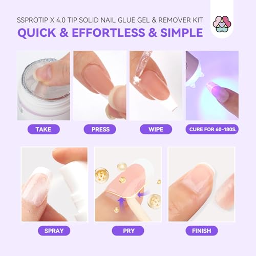 SAVILAND Solid Nail Glue Gel & Nail Glue Remover Kit: U V Light for Nails Complete Nails Tools for Press Ons Strong Nail Glue Gel Handheld Gel X Lamp for Gel Nails and Quick Press On Nail Remover