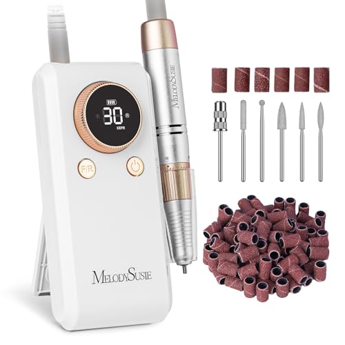 MelodySusie 2 in 1 Professional Nail Drill Kit,30000 RPM Rechargeable Cordless Electric Nail File with Bracket for Waist-Hanging & Table-Standing,Portable E-File for Acrylic Gel Nail Polishing,SC330G