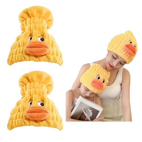 2-Pack Ultra Absorbent Boys Duck Hair Dry Wrap Towel, Cute Animal Quick Drying Cap for Kids, New Microfiber Hair Towel Wrap Dry Turban Soft Plopping Head Towels Shower Cap