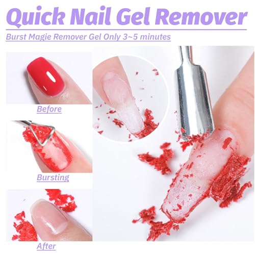 Gel Polish Remover Kit - Remove Gel Polish in 3-5 Min! No Soak & Foil-Free Gel Nail Polish Remover with Cuticle Pusher & File for Salon Results at Home (0.5 fl oz)