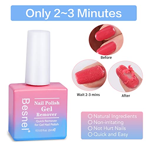 Gel Nail Polish Remover 5 Pack Professional Gel Polish Remover Non-Irritating Quick Easy,Nail Polish Gel Remover Tools Kit Nail File Cuticle Pusher Nail File Grit, No Need For Foil Soaking Or Wrapping