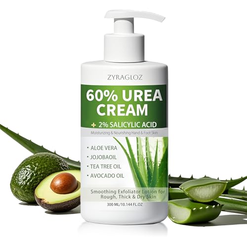60% Urea Cream with 2% Salicylic Acid, Urea Cream 60 Percent for Feet & Hands, Maximum Strength Moisturizer Foot Lotion for Dry Cracked Heels Feet Knees Elbows Hands, Callus Remover, 10.1 fl oz