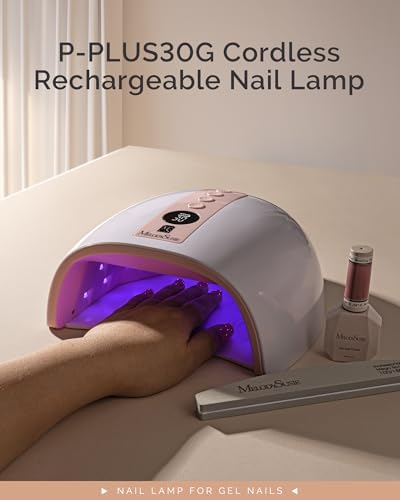 MelodySusie Cordless UV Nail Lamp with 3 Timers & Smart Sensor, P-Plus30G Rechargeable UV Light Cures All Gels, Especially Builder, Hard, Extension, Acrylic & Chrome Gel Polishes Pink