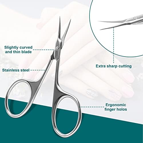 CGBE Manicure Scissors, Extra Fine Eyebrow Scissors for Grooming, Curved Blade Nail Scissors Precise Pointed Tip Grooming Kit for Eyebrow, Eyelash, Trim Nail and Dry Skin