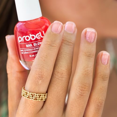 Probelle Nail Glow + Nail Strengthener and Hardener with Sheer Jelly Tint, Hard To Resist Ultra Glowy Nail Shine, Tinted Nails Strengthening Blush for Brittle, Thin, Damaged Nails 0.5 oz (Berry)