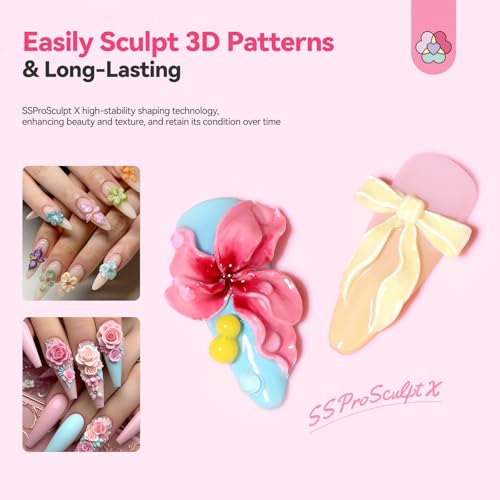 SAVILAND SSPro X 3D Nail Gel Set: 12 Colors Non-Sticky Soak Off 3D Sculpting Gel for Nail Art Painting Drawing Hand Carving Molding with Sculpture Pen for 3D Nail Art Design Home Salon Manicure DIY
