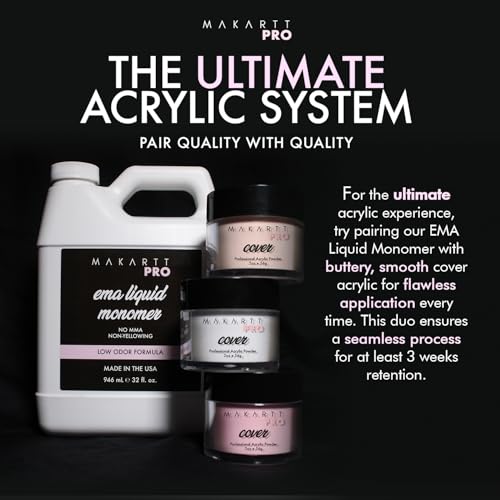 Low Odor, MMA Free Monomer, Non-Yellowing Professional Grade Formula, Beginner Nail Tech Friendly - Essential Acrylic Nail Supply for Nail Technicians (8 fl oz)