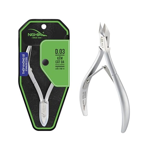 NGHIA Cuticle Nipper - D-03 JAW 14 | Stainless Steel | Durable and Sharp | Ergonomic Design | Grey Plated | Ideal for Salons and Home Use