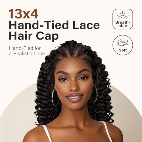 PROTEA Braided Wigs for Black Women, Lightweight Synthetic Handmade Braids Wig with Baby Hair, Braid Lace Wig with Curly End, 16 Inch #2 Natural Color