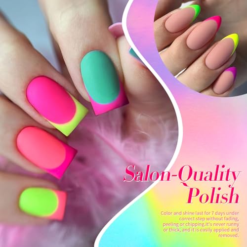 Born Pretty Neon Nail Polish Set, 15 Colors Spring Summer Nail Polish Quick Dry Nail Polish Kit Hot Pink Yellow Green Blue Nail Lacquer Glossy Nail Polish Manicure Set