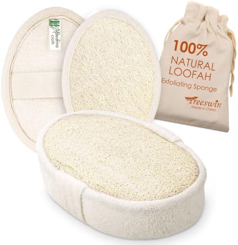 Natural Loofah Sponge Exfoliating Body Scrubber, Organic Biodegradable Eco-Friendly Bath Luffa Sponges for All Skin Types, Men Women Gift (1 Thick + 2 Thin)
