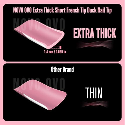 French Tip Short Duck Nail Tips Press on, Pre-designed Soft Gel Nail Extension, BERRY PINK Pre-applied Tip Primer & Base Coat, Full Cover Matte Vrial False Nails for DIY x 12 Sizes 240 pcs