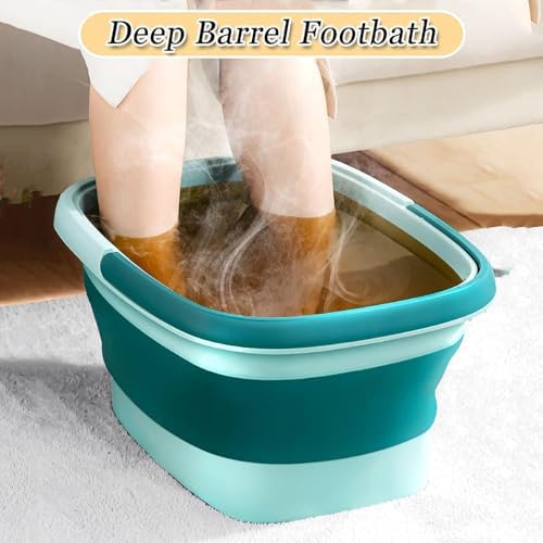 Collapsible Foot Spa Bath Massager for Dry Cracked Feet, Feet Soaking Tub with Massage Acupoint, Pedicure Foot Soak Basin Plastic Bucket with Handle(Green)