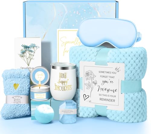 Happy Birthday Gifts for Women Mom Her Friend Sister Wife Grandma, Self Care Gifts Get Well Gifts Unique Relaxing Spa Gift Basket Set, Christmas Gifts for Women Mom Grandma (Blue)