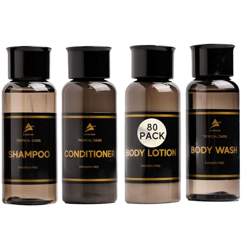 80 Piece Set Hotel Guest Soaps for Bathroom, Travel Size Bulk AirBnB Toiletries Set, Supplies for Guests, 20 Pack w/ 20 Shampoo 20 Conditioner 20 Body Wash 20 Lotion