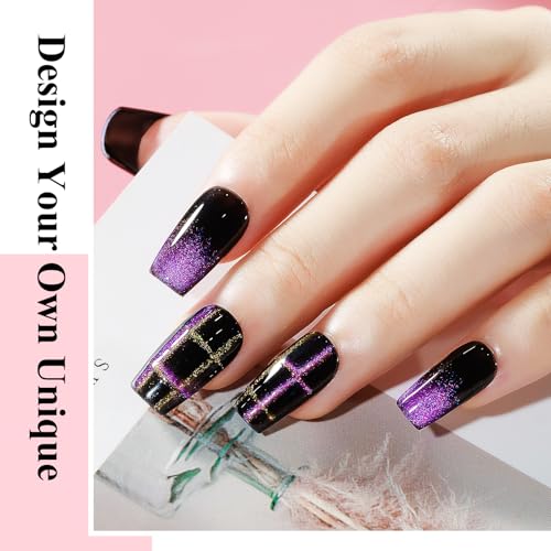 MIZHSE 9D Cat Eye Gel Nail Polish, Magnetic Cat Eye Gel Polish Set, 10ml*6 with 2 Magnets, Classic Colors Chameleon Magic Galaxy Effect Soak off Nail Art, Sparkle Stunning Gel Polish Gift for Women