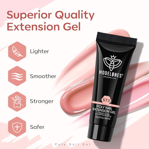 modelones Poly Gel Nail Kit 6 Colors with 8 W Nail Lamp Extension Gel Kit Jelly Milky White Pink Nude Complete Tools Beginner Thickening Solutions DIY at Home for Women