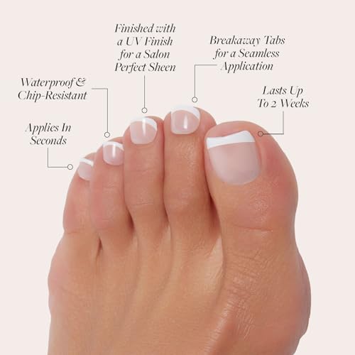 Glamnetic Press On Toenails - MaDamn | Classic White French Tip Fake Toe Nails with a Glossy Finish | 16 Sizes - 32 Toe Nail Kit with Glue