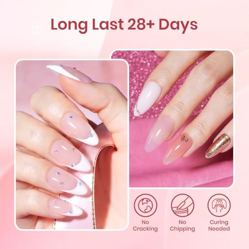 Beetles Poly Nail Gel Kit 6 Colors Clear Nude Brown Nail Extension Gel Set Builder Hybrid Jelly Gel with Nail Lamp Poly Extension Gel Nail Kit with Slip Solution Base Top Coat Gel Polish for Women