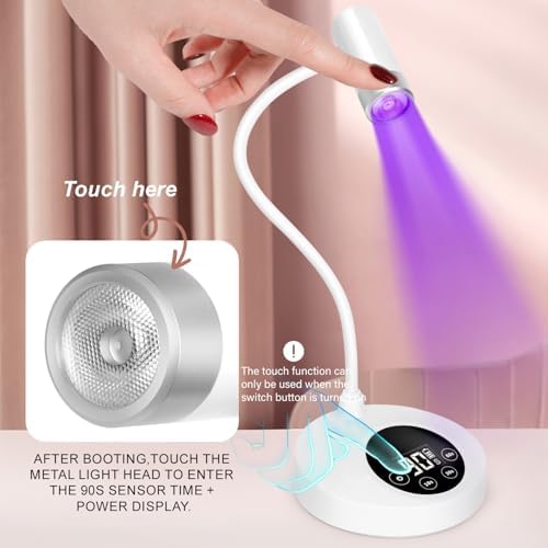 AORAEM UV LED Nail Lamp, Rechargeable Gooseneck Lamp for Gel x Nails 12W Quick Dry LED Nail Light Nail Dryer with 4 Timers & Auto Sensor, Professional Flash Cure Light for Gel Nails Home DIY White