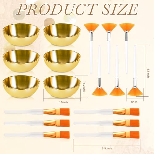 18 Pcs Esthetician Supplies for Facials Set 6 Gold Facial Bowls Esthetician 6 Facial Brushes Esthetician 6 Flat Brushes Face Mask Cosmetic Applicators for Women Facial Mask Mixing Kit Facial Tools