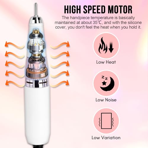 Makartt Nail Drill Professional, Rechargeable Nail E File 30000RPM Electric Nail Drill, Malory Pink Portable Gel Nail Remover Machine with Nail Drill Bits & Sanding Bands for Manicure Salon Home Use