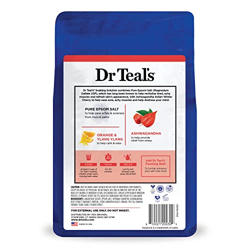 Dr Teal's Pure Epsom Salt, Ashwagandha & Essential Oils, 3 lbs (Pack of 4)