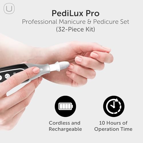 PediLux Pro Professional Manicure Pedicure Kit, Thick Toenail Grinder, Cordless Electric Nail File Drill, Toe Nail for Dremel Tool, Filer, Sander, Remove Callus for Humans, Men, Women, Seniors