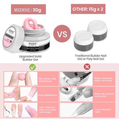 MIZHSE Solid Builder Gel, Nail Sculpture Gel Non-Sticky 4 Colors Nude Clear White Pink Hard Builder Nails UV LED Nail Extension for Salon Manicure Home DIY