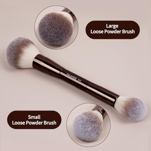 MAANGE 7pcs Makeup Brush Set Double Sided Kabuki Makeup Brushes Contour Brush for Foundation Liquid Powder Concealer Cream Cosmetics Bronzer Blending Blush Buffing Makeup Tools (Coffee)