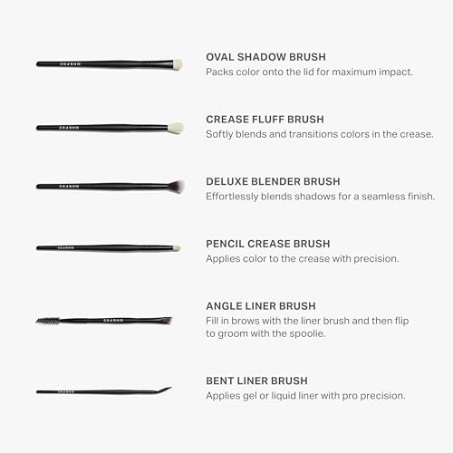 Morphe Eye Stunners Brush Set - 6 Piece Eyeshadow Brush Set - Lining, Blending & Angled Eyeshadow Brushes - Made with Natural & Synthetic Bristles and Includes Makeup Brush Case (6 Count)