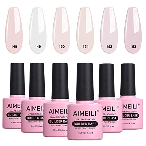 AIMEILI Builder Base Clear Sheer Color Gel, Hema Free, Cruelty Free, Vegan, No Need Slip Solution, Soak Off Gel Nail Polish 6pcs X 10ml - Kit Set 36