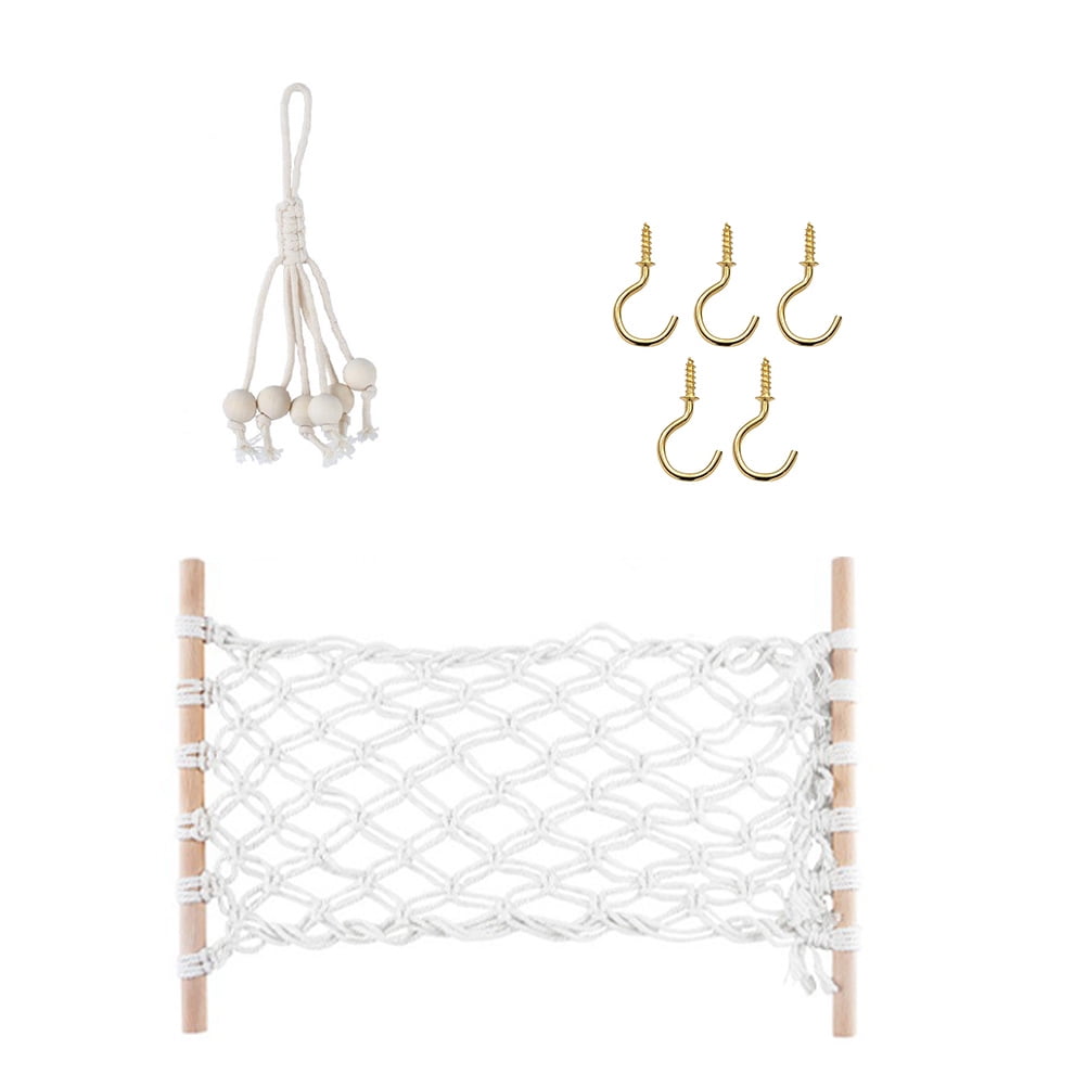BALAHAPY 1 Set Vegetable Hammock Cotton Rope Wood Metal Indoor Outdoor Home Decor Style