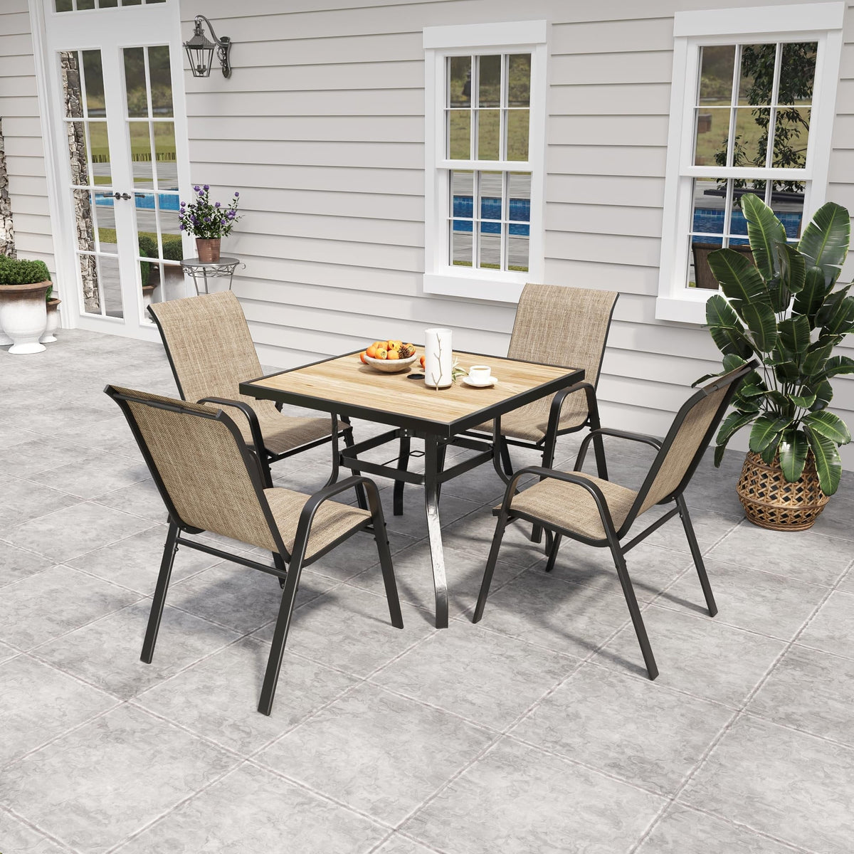 TQKVIPI Outdoor Patio Chairs Set of 4 Stackable Dining Chairs All-Weather Textilene Furniture Set for Pool Deck, Backyard, Garden