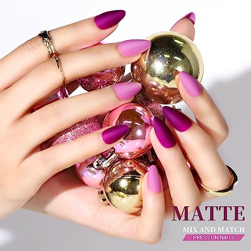 Teenitor Press on Nails,Short Almond Press on Nails, Matte Acrylic Fake Nails with Nail Glue, 24 Colors