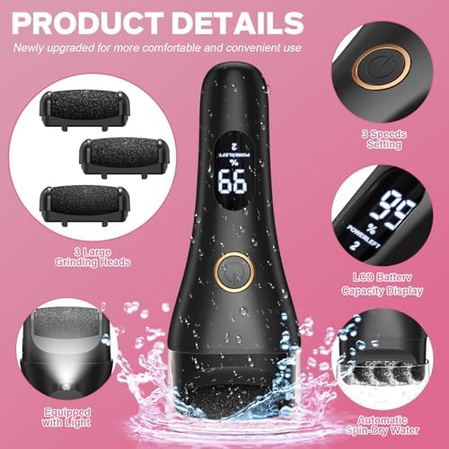 Electric Foot File - Callus Remover for Feet, Adjustable 3 Speed Foot Callus Remover with 16 in 1 Pedicure Tools Professional Foot Care, to Remove Dead Skin and Calluses Hard Skin Dry Cracks (Black)