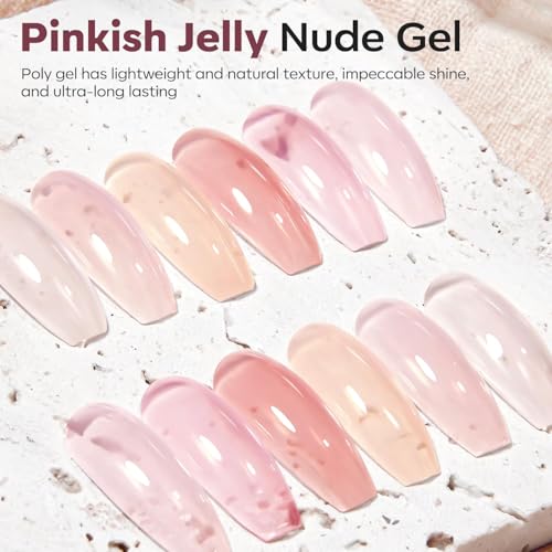 modelones Poly Gel Set 6 Colors Jelly Gel Milky White Sheer Pink Nude Translucent Nail Extension Kit DIY Art for Women
