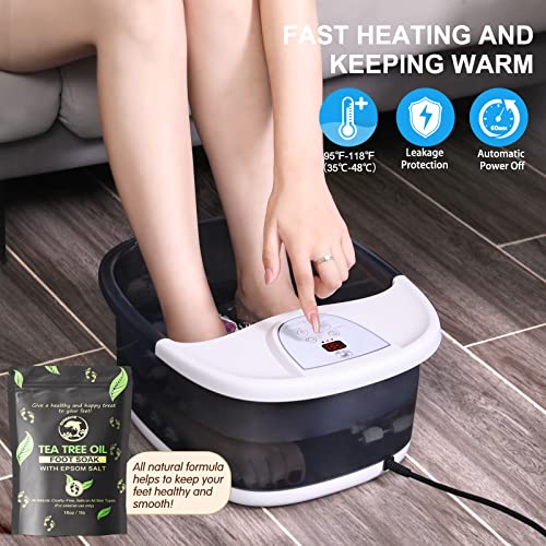 Foot Spa Bath Massager with Heat [2025 Upgraded], Vibration, Temperature Control, Jets, Bubbles, Epsom Salt, Feet Massager with 22 Massage Rollers, Foot Bath for Relaxation, Large, Grey