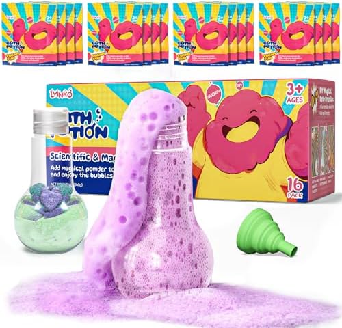 Bath Bomb Potions, 16 Pack Fizzy Bubble Bath Explosions, Cool Foam and Bubble Science Beaker for Bath, Fun Science & Magical Bath Time Buddy, Interactive Bath Bombs