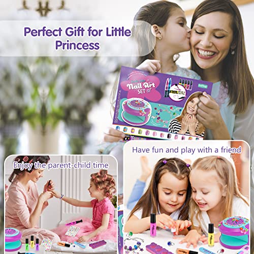 BATTOP Kids Nail Polish Set for Girls - Nail Art Kit for Girls Ages 7-12 with Kids Nail Dryer & Fake Nail & Nail Sticker & Water Based Nail Polish Nail Art Pen - Toys Gifts for Girls Ages 6-12