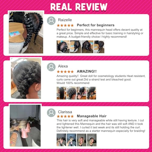 Mannequin Head with Human Hair 16" Cosmetology Manikin Doll Head 100% Real Human Hair for Styling Hairdresser Practice Braiding with Free Clamp Holder