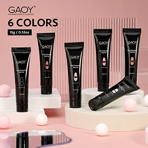 GAOY Poly Gel Set, Nail Extension Gel, 6 Colors Nude Pink Builder Nail Enhancement for Beginner & Professional Salon DIY