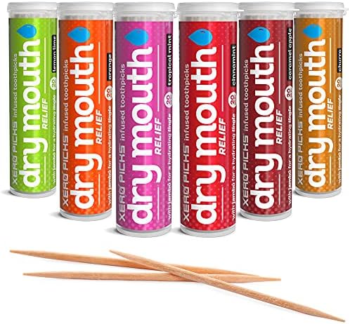 Xero Picks Dry Mouth - Infused Flavored Toothpicks for Long Lasting Fresh Breath & Dry Mouth Prevention (Variety 6 Pack)