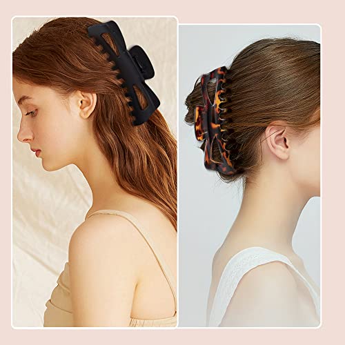 Extra Large Claw Clips for Thick Hair, 6.3 Inch Strong Hold Matte Jumbo Accessories for Women Long Curly Hair Cute Nonslip Big Jaw Clip French Giant Hair Clip 4 Pack (Black, Brown leopard)