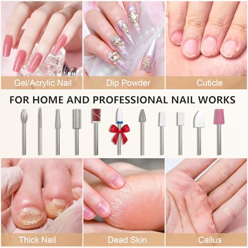Kredioo Nail Drill Professional Electric 35000RPM Nail Drill Machine Kit Remove Gel Nails Acrylic Polish Thick Toe with 11 Sanding Bits E File Set