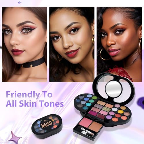Color Nymph Travel Makeup Palette with Mulit-Colors Eyeshadows,Concealer, Body Glitter,Lip Glosses,Blush,Highlighter,Makeup Applicators And Mirror